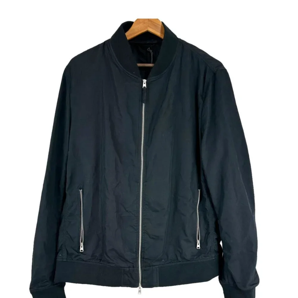 AllSaints NWT Men's Bassett Bomber Jacket Black Size L Zip Pockets Lightweight - Picture 10 of 10